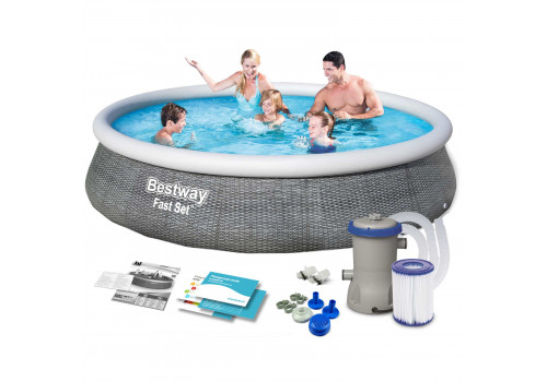 Бассейн надувной Fast Set, 396 x 84 см, фильтр-насос, картридж, 57376 Bestway